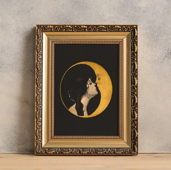 Vintage art nouveau fine art print Moon Kiss - Picture 5 of 16